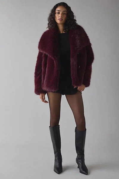 Azalea Wang Regina Faux Fur Jacket In Red, Women's At Urban Outfitters In Burgundy