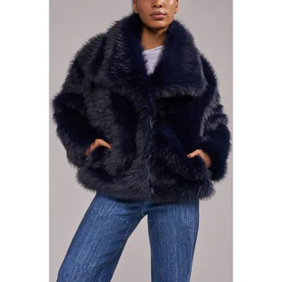 Azalea Wang Regina Faux Fur Jacket In Navy