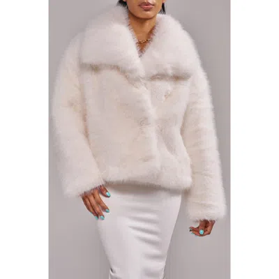 Azalea Wang Regina Faux Fur Jacket In Oat