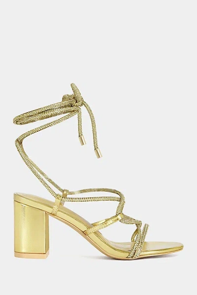 Azalea Wang Revani Wrap-around Strappy Block Heel In Gold, Women's At Urban Outfitters