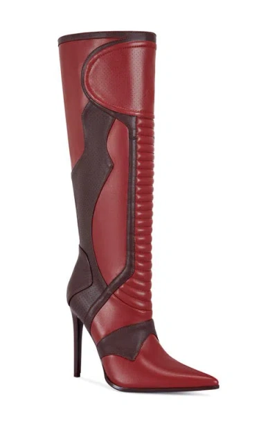 Azalea Wang Rodrigo Patchwork Knee High Boot In Red
