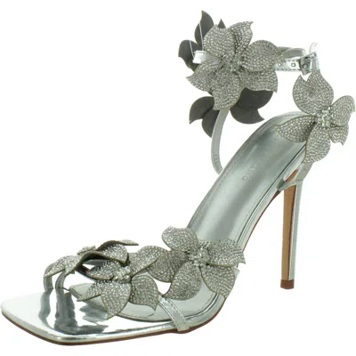 Azalea Wang Romi Womens Floral Ankle Strap Heels In Silver