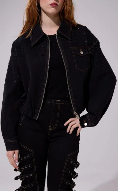 Azalea Wang Safina Embellished Denim Jacket In Black