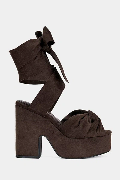 Azalea Wang Saki Platform Wrap-around Heel In Chocolate, Women's At Urban Outfitters In Brown