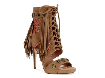 Azalea Wang Salgado Fringe Heeled Sandals In Brown