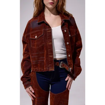 Azalea Wang Sampson Velvet Denim Jacket In Brown