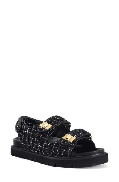 Azalea Wang Sandie Tweed Slingback Sandal In Black