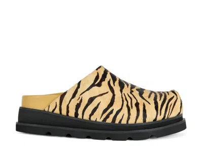 Azalea Wang Sarinda Platform Clog In Multicolor Tiger Print Calf Hair Leather