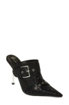 Azalea Wang Sayge Rhinestone Buckle Strap Mule Pump In Black