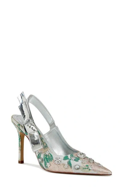 Azalea Wang Sericus Embellished Pointed Toe Slingback Pump In Cream/silver