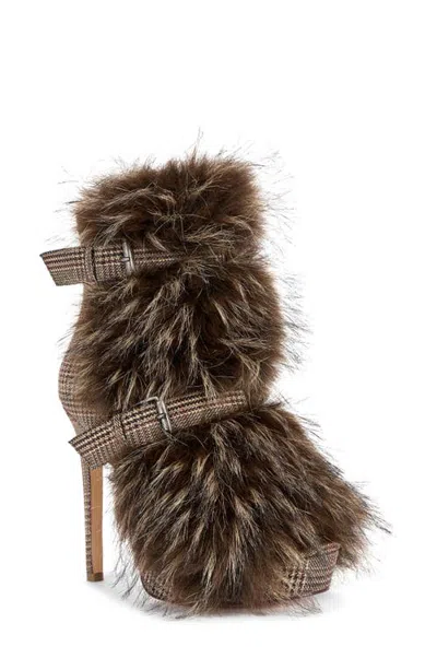 Azalea Wang Serious Plaid Faux Fur Bootie In Brown