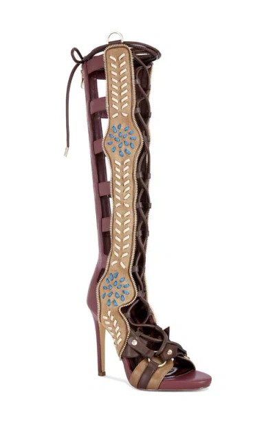 Azalea Wang Shai Knee High Sandal In Burgundy