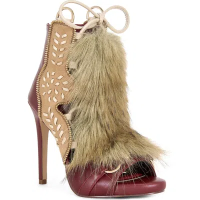 Azalea Wang Shainy Faux Fur Open Toe Bootie In Multi