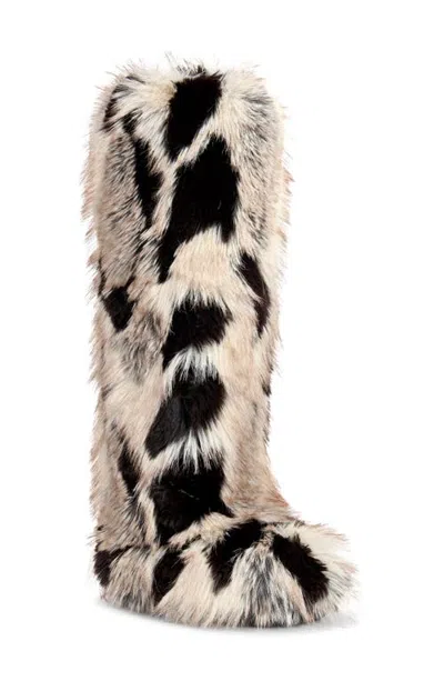 Azalea Wang Shiver Faux Fur Tall Boot In Neutral