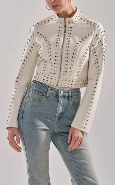 Azalea Wang Silvina Studded Vegan Leather Jacket In Neutral
