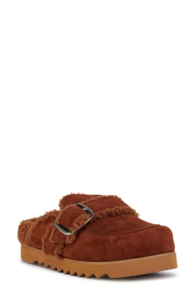 Azalea Wang Simah Faux Shearling Lined Mule In Chestnut