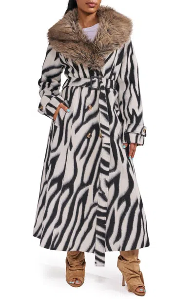 Azalea Wang Softwave Faux Fur Trim Coat In White Black