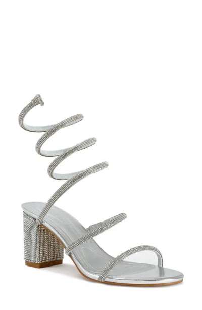 Azalea Wang Soledad Rhinestone Ankle Wrap Sandal In Silver