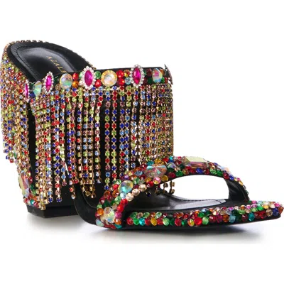 Azalea Wang Spiced Multicolor Fringe Sandal In Pink Multi