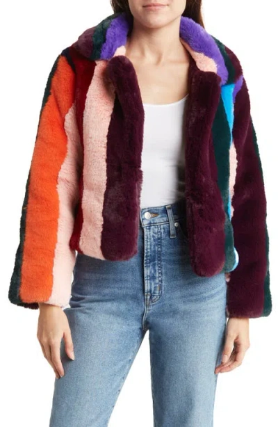 Azalea Wang Stripe Faux Fur Crop Jacket In Multi