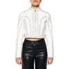 Azalea Wang Studded Faux Leather Crop Moto Jacket In White