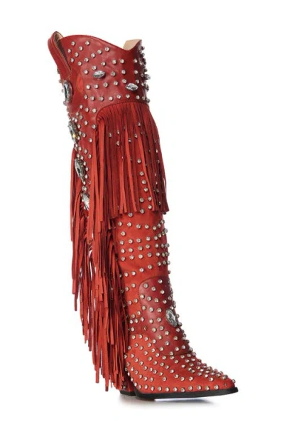 Azalea Wang Tadao Fringe Western Boot In Red