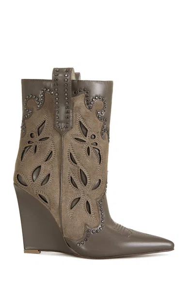 Azalea Wang Talayah Brown Western Wedge Booties