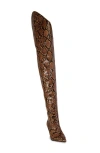 Azalea Wang Tarrant Pointed Toe Thigh High Boot In Brown Snake Print