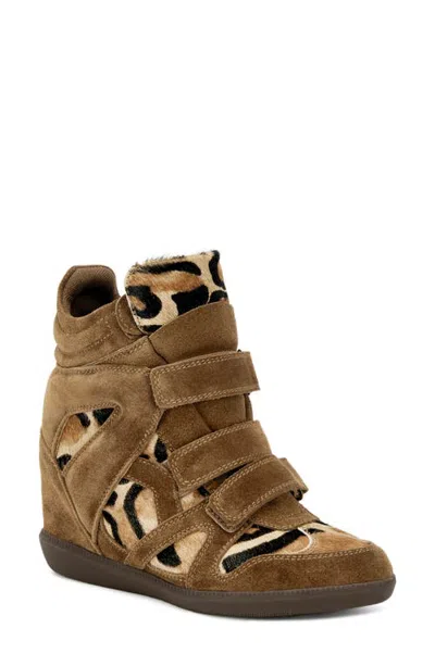 Azalea Wang Tempest Genuine Calf Hair Sneaker In Brown