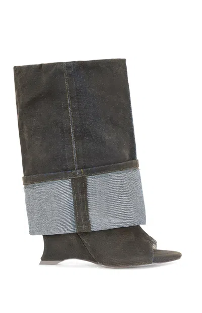Azalea Wang Tin Brown Peep Toe Wedge Booties In Gray