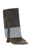 Azalea Wang Tin Cuffed Shaft Open Toe Boot In Brown