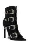 Azalea Wang Tjeerd Snakeskin Embossed Open Toe Bootie In Black