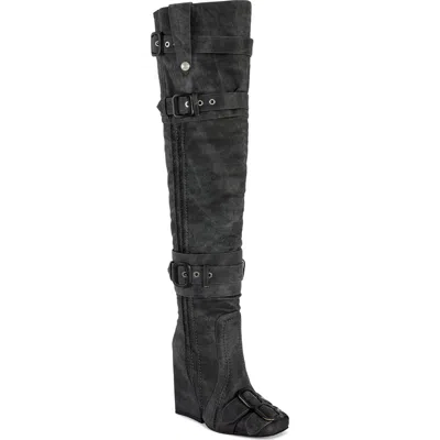 Azalea Wang Trillion Over The Knee Wedge Boot In Animal Print