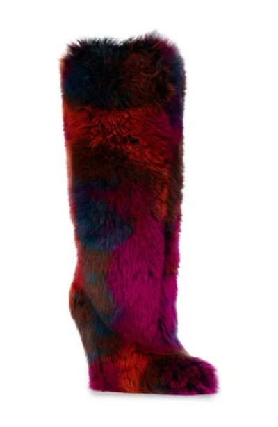 Azalea Wang Upsetter Pointed Toe Faux Fur Knee High Boot In Orangemulti