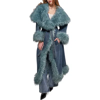 Azalea Wang Vellum Faux Fur Trim Denim Trench Coat