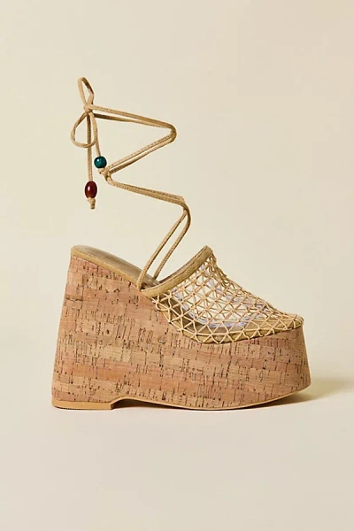 Azalea Wang Venne Wrap-around Wedge Sandal In Nude, Women's At Urban Outfitters In Brown