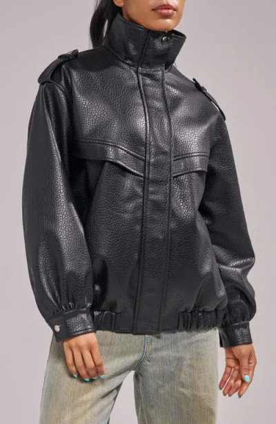 Azalea Wang Verlander Faux Leather Bomber Jacket In Black