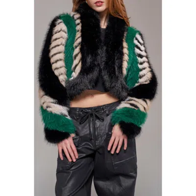Azalea Wang Vesper Faux Fur Jacket In Green Multi