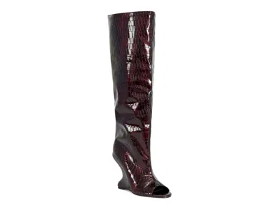 Azalea Wang Vincent Croc Embossed Knee High Boot In Burgundy