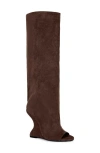 Azalea Wang Vincent Knee High Open Toe Boot In Brown