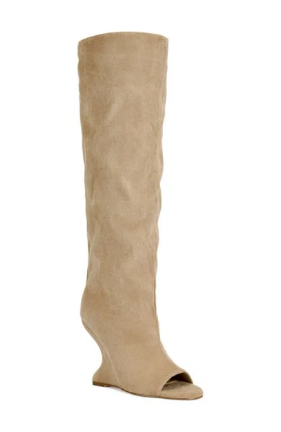 Azalea Wang Vincent Knee High Open Toe Boot In Neutral