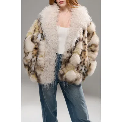 Azalea Wang Vira Faux Fur Jacket In Cream Multi