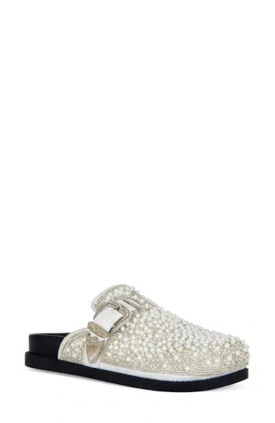 Azalea Wang Virgile Faux Pearl & Rhinestone Clog In Silver