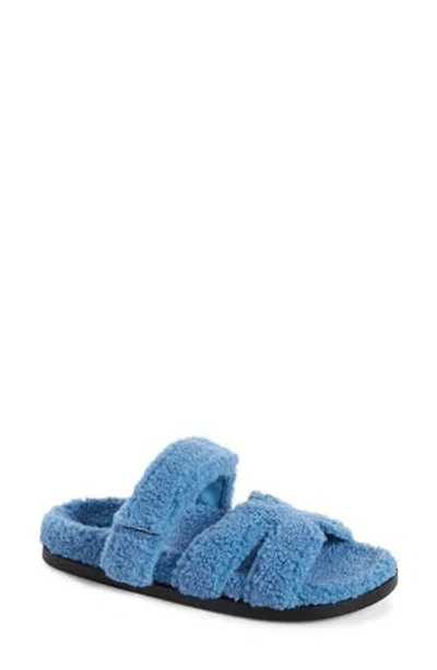 Azalea Wang Vivek Faux Shearling Slide Sandal In Blue