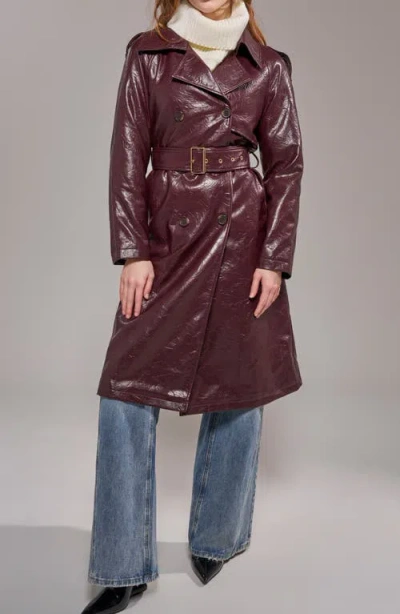 Azalea Wang Vivienne Faux Leather Trench Coat In Burgundy