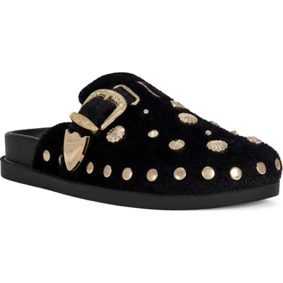 Azalea Wang Walsh Stud Faux Fur Mule In Black