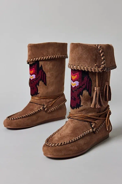 Azalea Wang Weret Faux Suede Boot In Taupe, Women's At Urban Outfitters In Multi