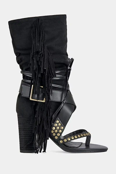 Azalea Wang Wilano Fringe Sandal Bootie In Black, Women's At Urban Outfitters In Multi