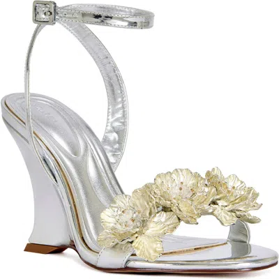 Azalea Wang Winters Ankle Strap Wedge Sandal In Silver