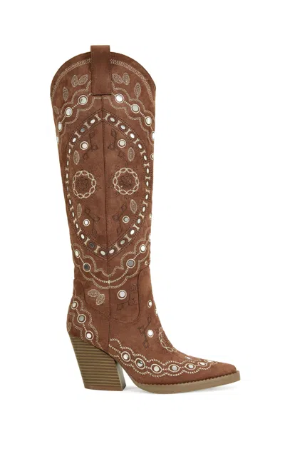 Azalea Wang Women's Aamina Tan Western Boots In Brown